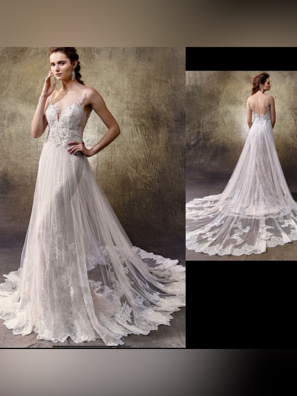 NWT Enzoani Bridal Ivory Dress “Lovely” mermaid skirt,Chantilly lace,Tulle SZ 2‎